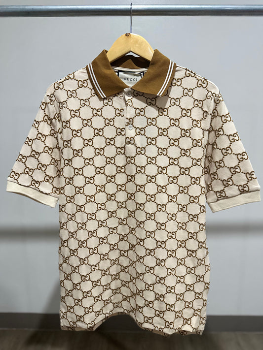 Gucci Stretch Cotton Polo Shirt (Cream/Brown)