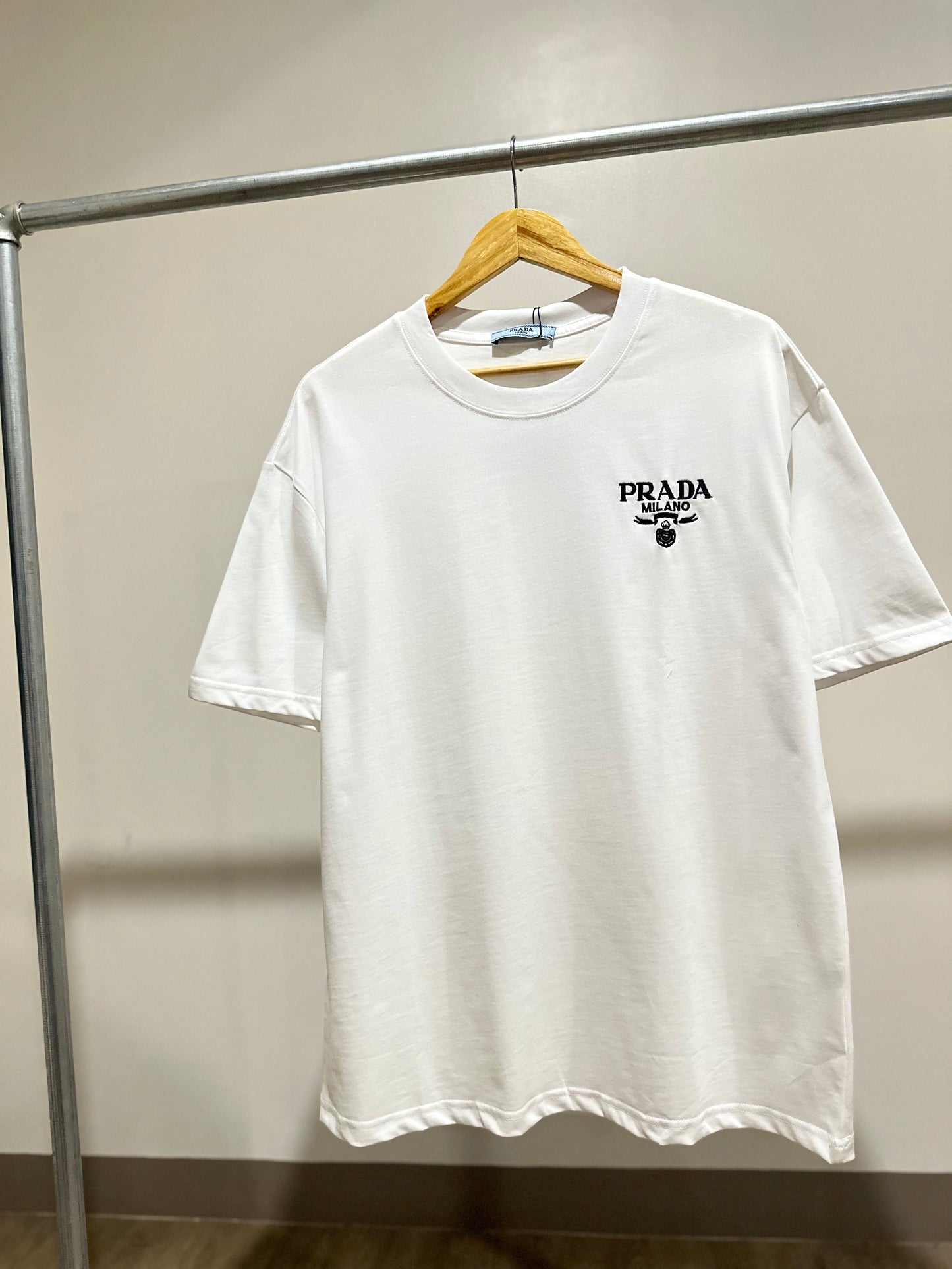 Prada Cotton T-Shirt (White/Embroidered)