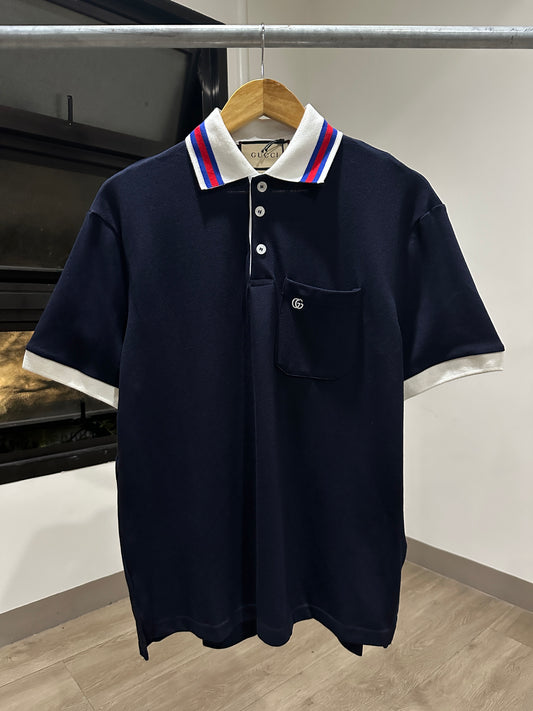 Gucci Pocket Double G Polo Shirt (Navy)