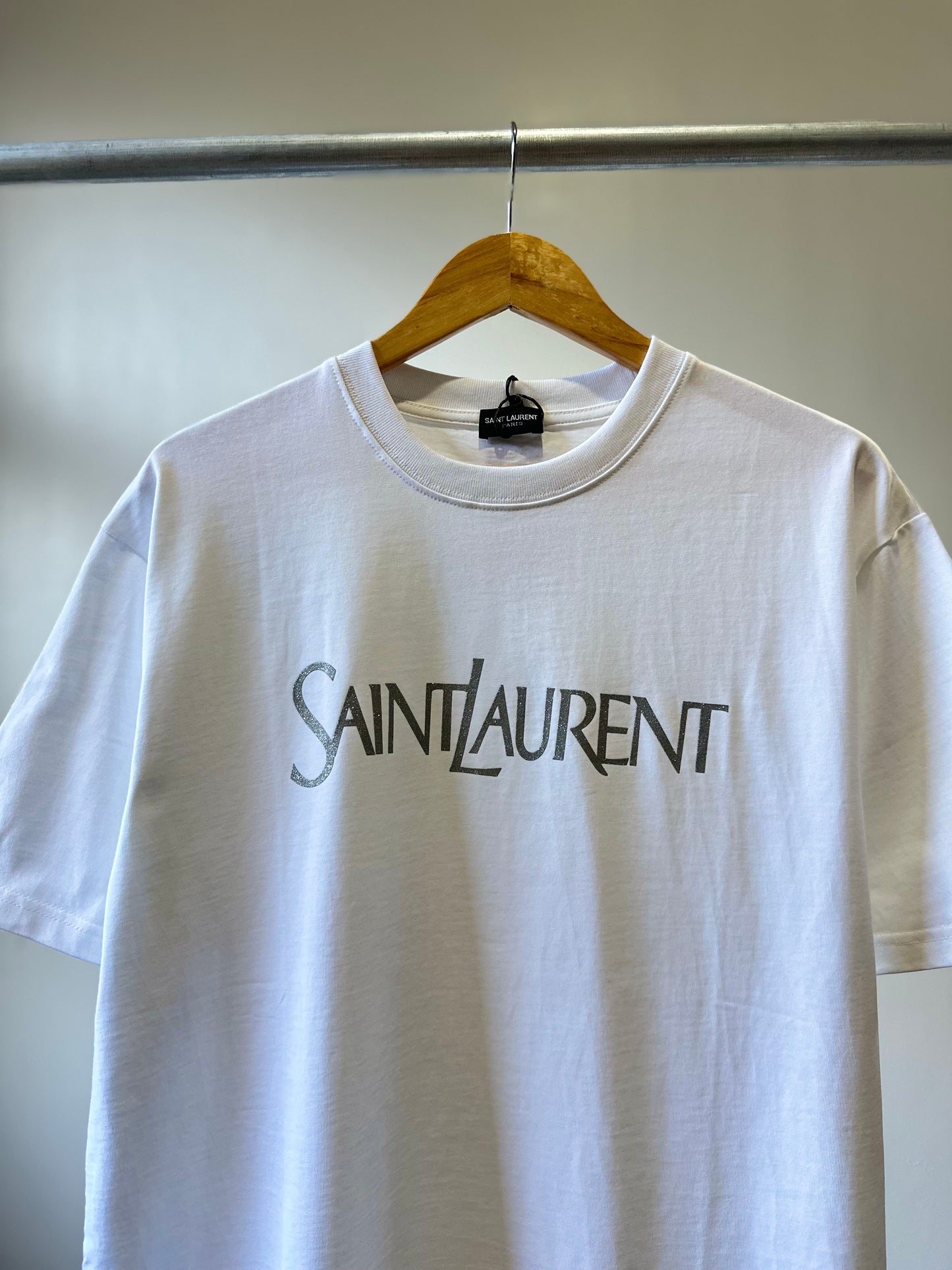 YSL Glittery Logo T-Shirt (White/Print)