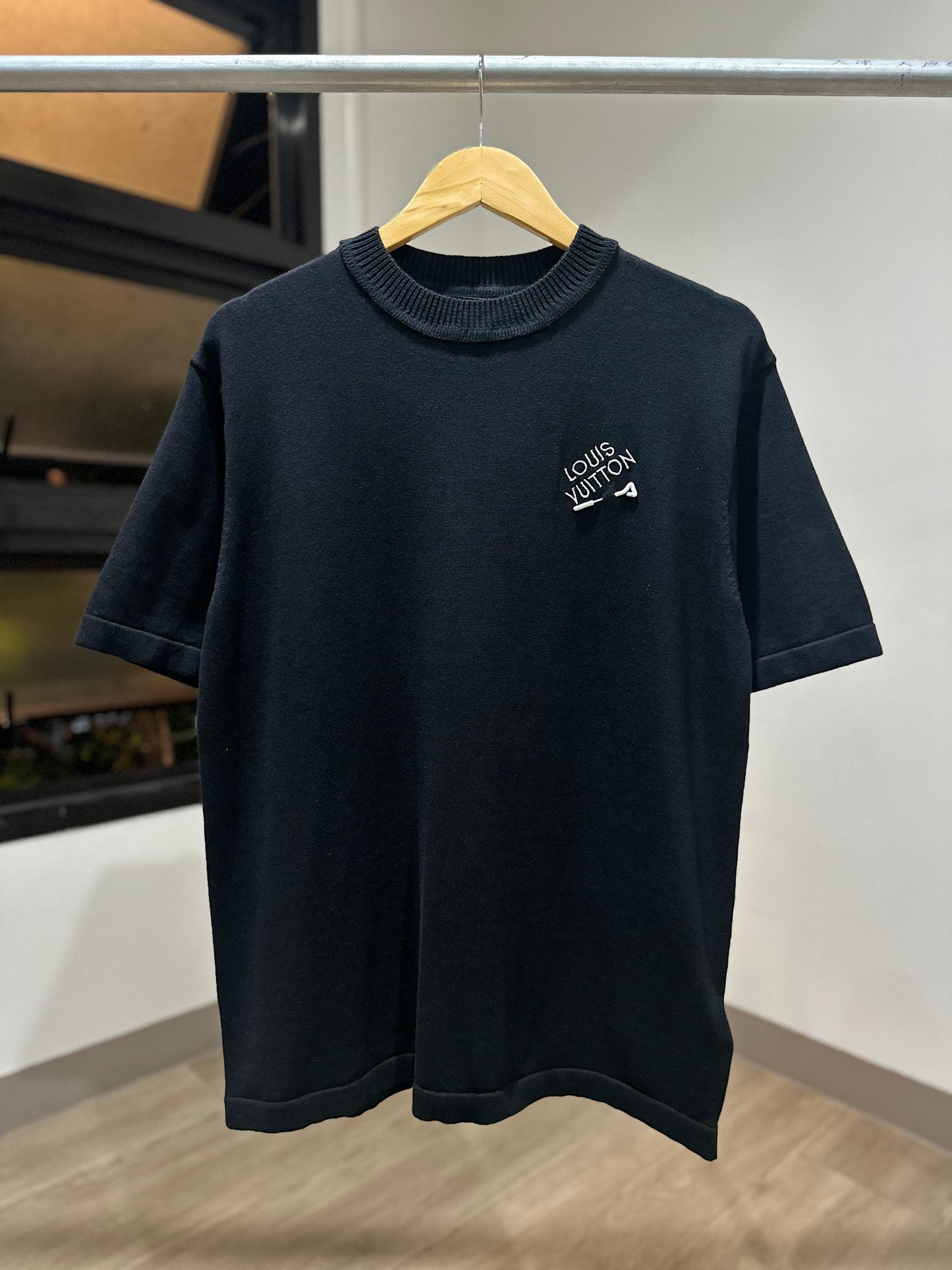 Louis Vuitton Signature Short-Sleeved Cotton Crewneck (Black)