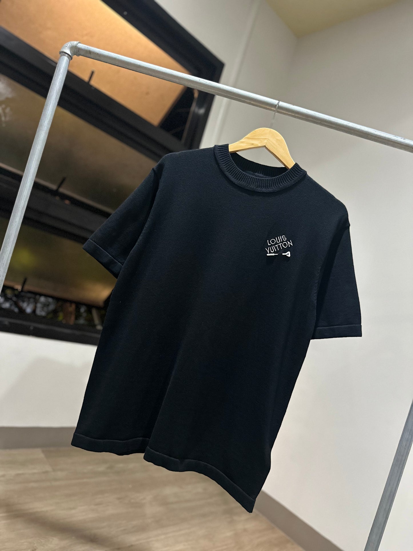 Louis Vuitton Signature Short-Sleeved Cotton Crewneck (Black)