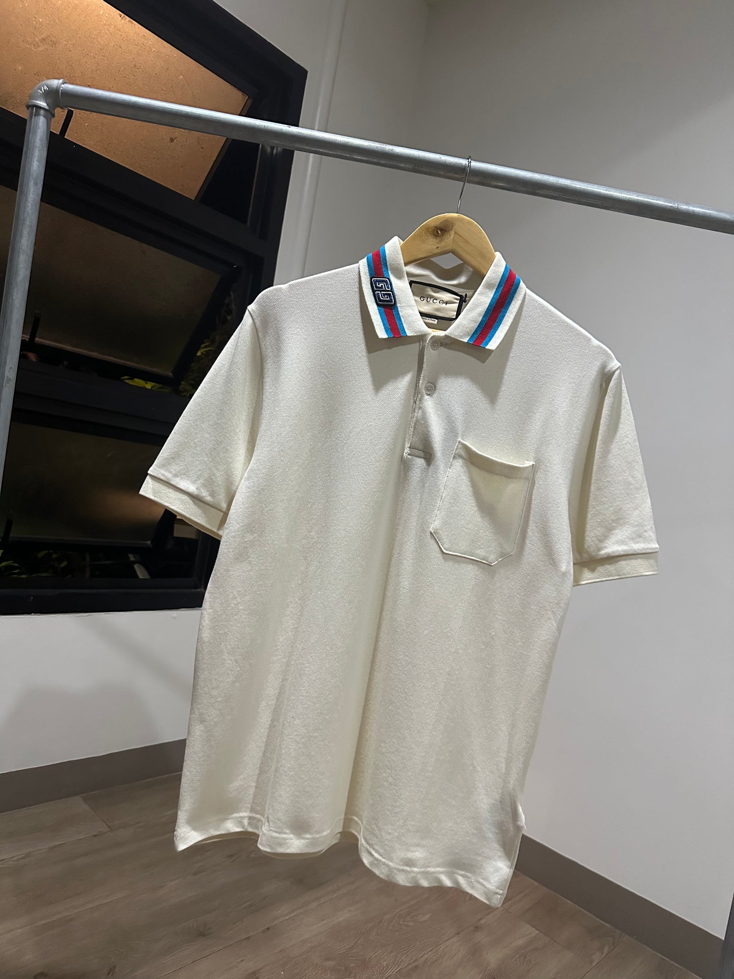 Gucci Cotton Piquet Square GG Polo Shirt (Cream)