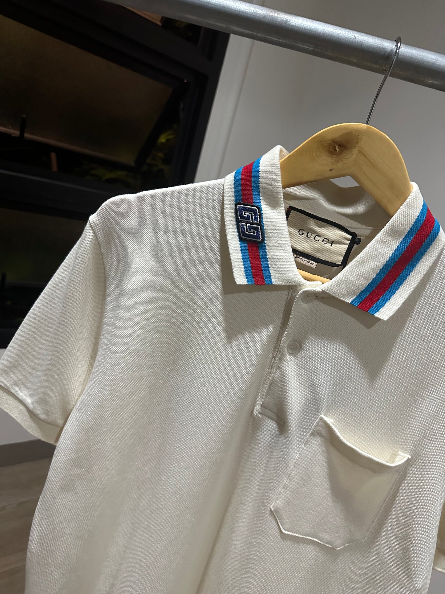 Gucci Cotton Piquet Square GG Polo Shirt (Cream)