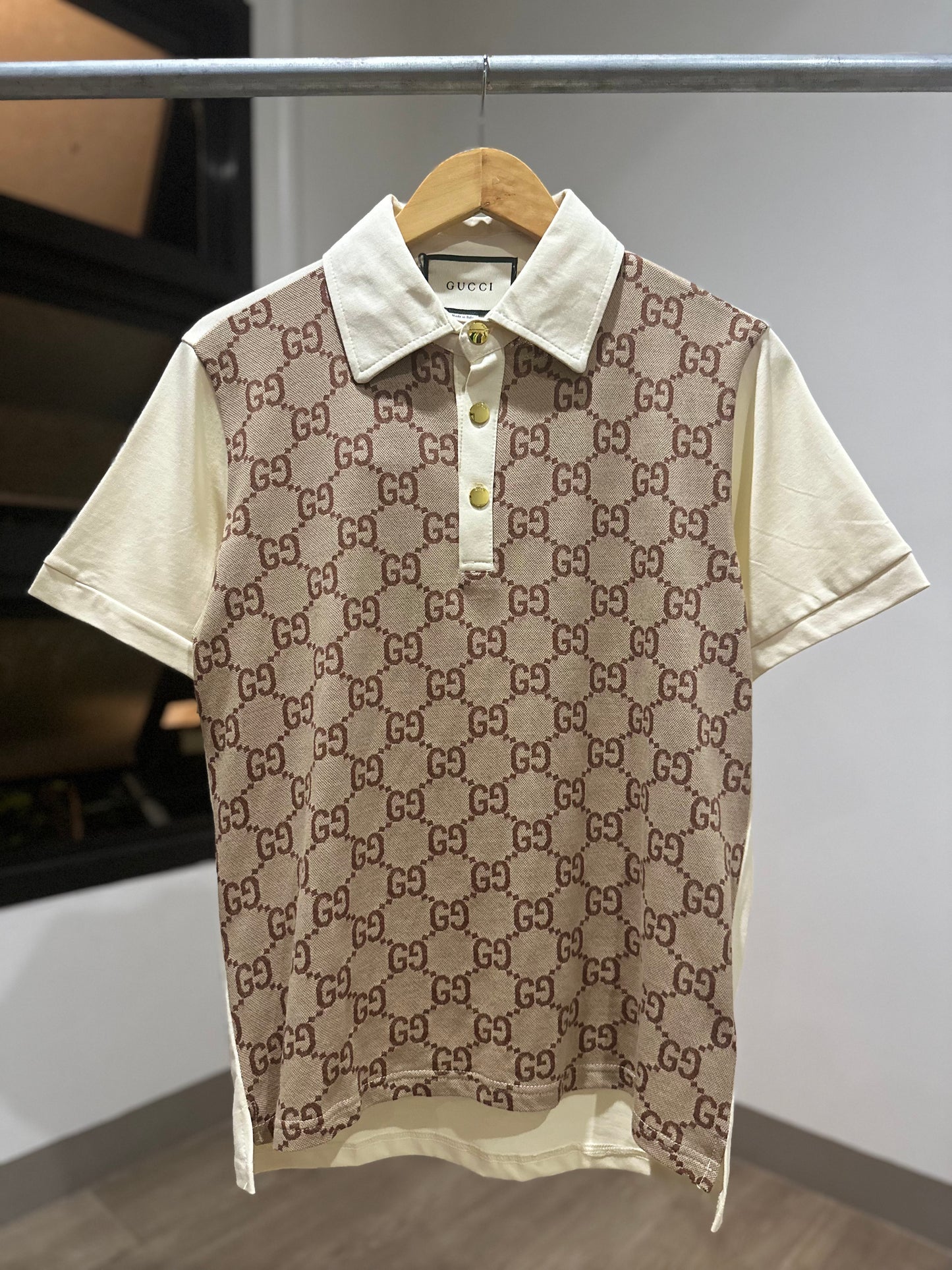 Gucci Cotton Silk Jaquard Polo Shirt (Beige/Ebony)