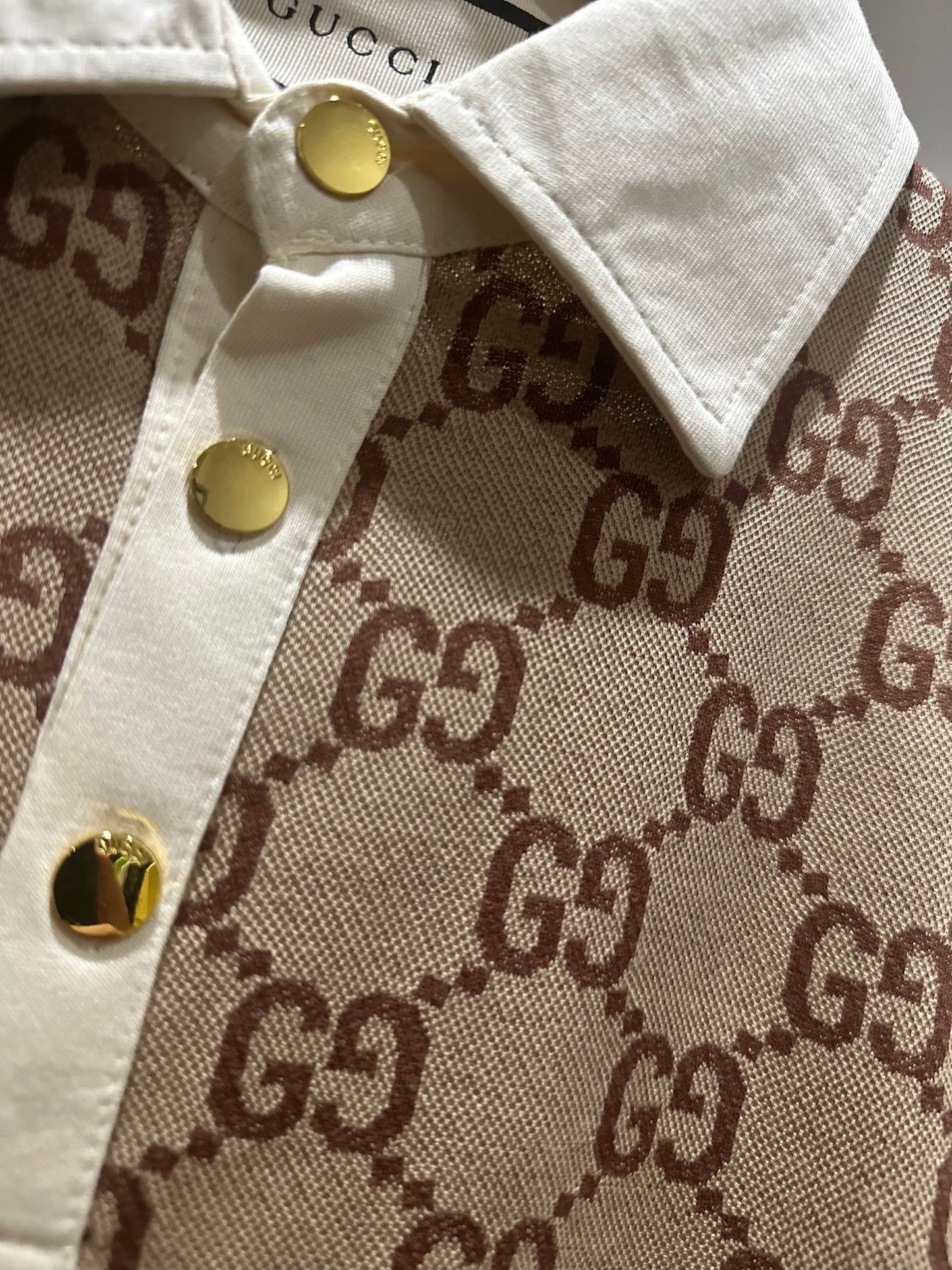 Gucci Cotton Silk Jaquard Polo Shirt (Beige/Ebony)